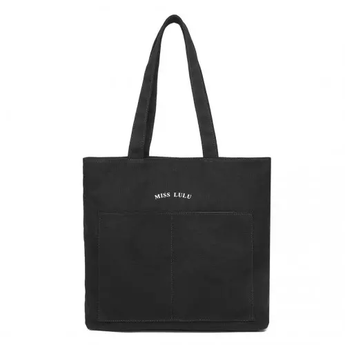 Alternative view of Miss Lulu Large Capacity Canvas Shopping Shoulder Bag - Black