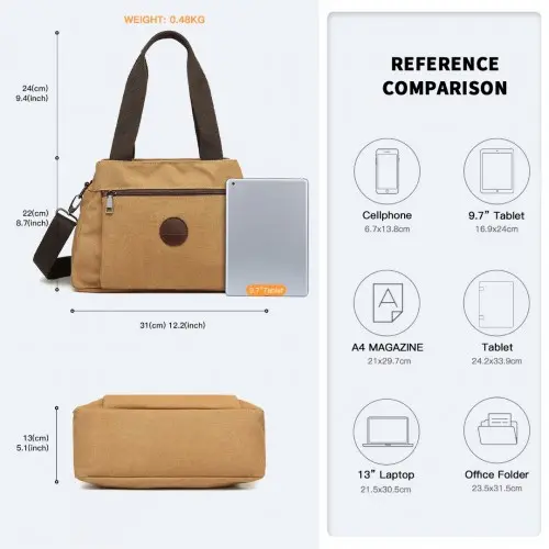 EH2045 - Kono Canvas Multi-Functional Cross Body Bag - Brown - Image 5