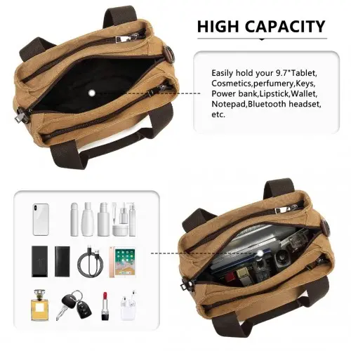 EH2045 - Kono Canvas Multi-Functional Cross Body Bag - Brown - Image 7
