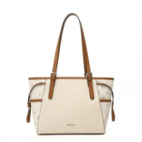 Alternative view of LG2322 - Miss Lulu Elegant Tote Bag With Monogram Pattern - Beige And Brown