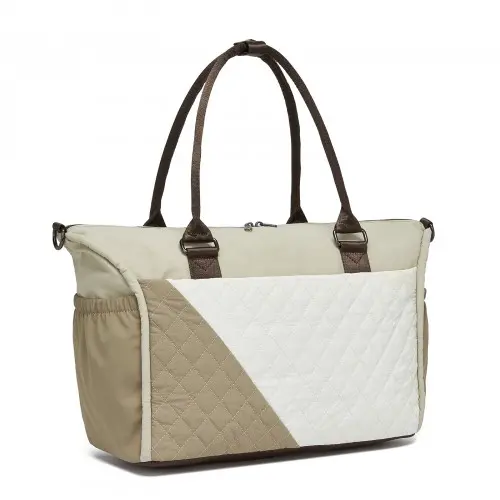 Miss Lulu Stylish Quilted Color-Blocked Cabin Travel Bag with Dry-wet separation compartment & Trolley Sleeve - Khaki and Beige