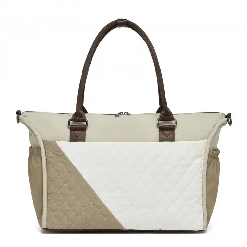 Alternative view of Miss Lulu Stylish Quilted Color-Blocked Cabin Travel Bag with Dry-wet separation compartment & Trolley Sleeve - Khaki and Beige