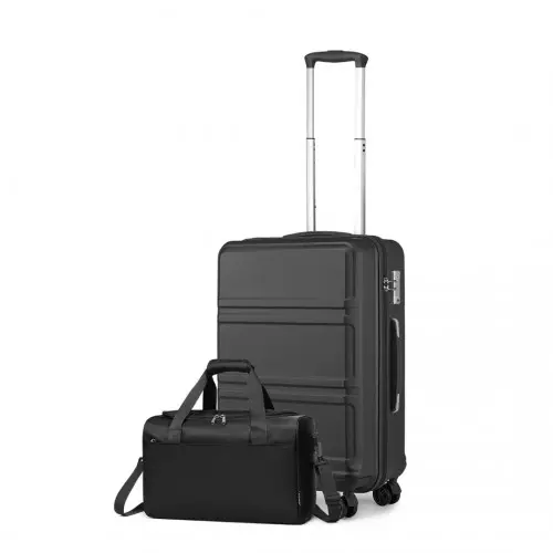 Alternative view of K1871-1L+EA2321 - Kono ABS 20 Inch Sculpted Horizontal Design 2 Piece Suitcase Set With Cabin Bag - Black