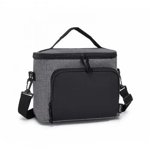 Kono Insulated Lunch Bag-Water-Resistant 4-Layer Food Container, Leak-Proof, Portable with Adjustable Strap - Grey and Black