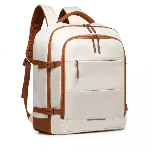 Kono Premium Carry-On Travel Backpack with Suitcase-Style Opening Multi-Level High-Capacity Cabin Bag - Beige And Brown