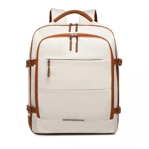 Alternative view of Kono Premium Carry-On Travel Backpack with Suitcase-Style Opening Multi-Level High-Capacity Cabin Bag - Beige And Brown