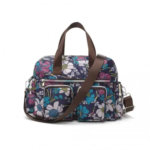 Alternative view of MSK2434F - Kono Versatile Multi-Pocket Travel Bag With Adjustable Detachable Strap And Flower Print - Navy
