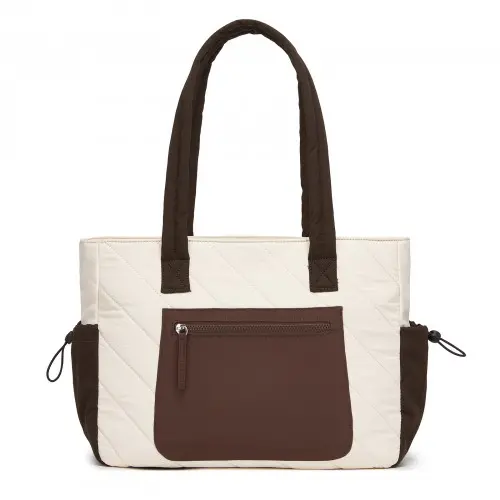 Alternative view of Miss Lulu Minimalist Durable Shoulder Bag for Work, School & Travel with Laptop Sleeve and Multiple Pockets - Beige and Brown