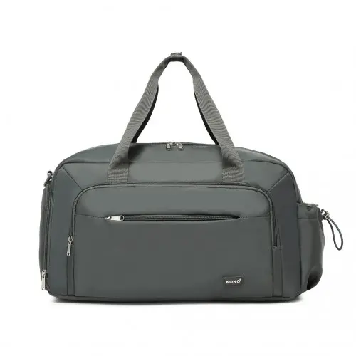 Alternative view of TVK2429 - Kono Versatile Multi-Compartment Travel Weekend Bag Two-Piece Set with Shoe Compartment and Cosmetic Pouch - Grey