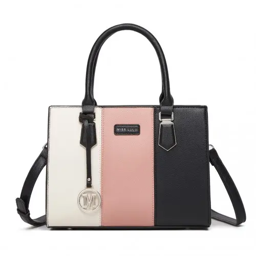 Alternative view of MISS LULU PU Leather Three-Tone Stitched Shoulder Handbag - Stylish Daily Bag with Adjustable Strap - Pink