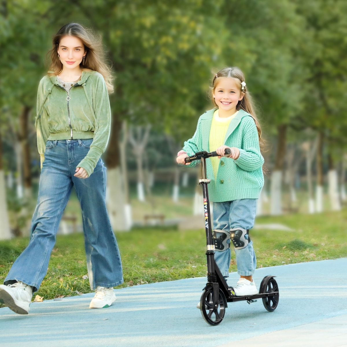 Alternative view of AIYAPLAY Kids Scooter, Foldable Kick Scooter w/ Adjustable Handlebar, Black