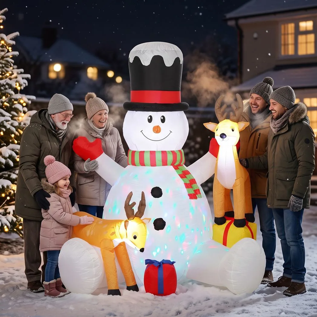 Alternative view of Outsunny 7ft Giant Christmas Inflatable Snowman with 2 Reindeer, Outdoor Blow Up Christmas Decoration with LEDs, Bag