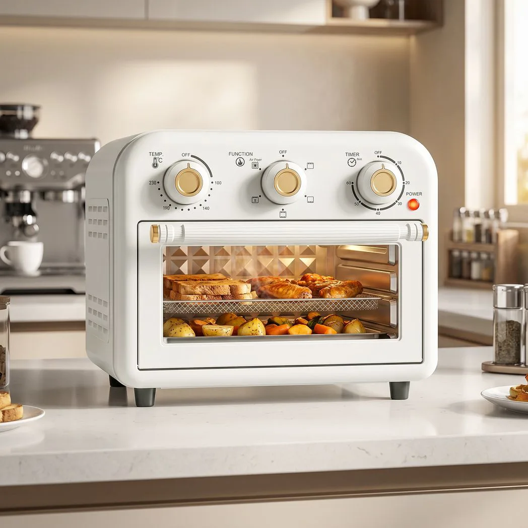 Alternative view of HOMCOM Air Fryer Toaster Oven, Convection Countertop Oven, with Adjustable Temperature and Timer, 12 L, Cream White