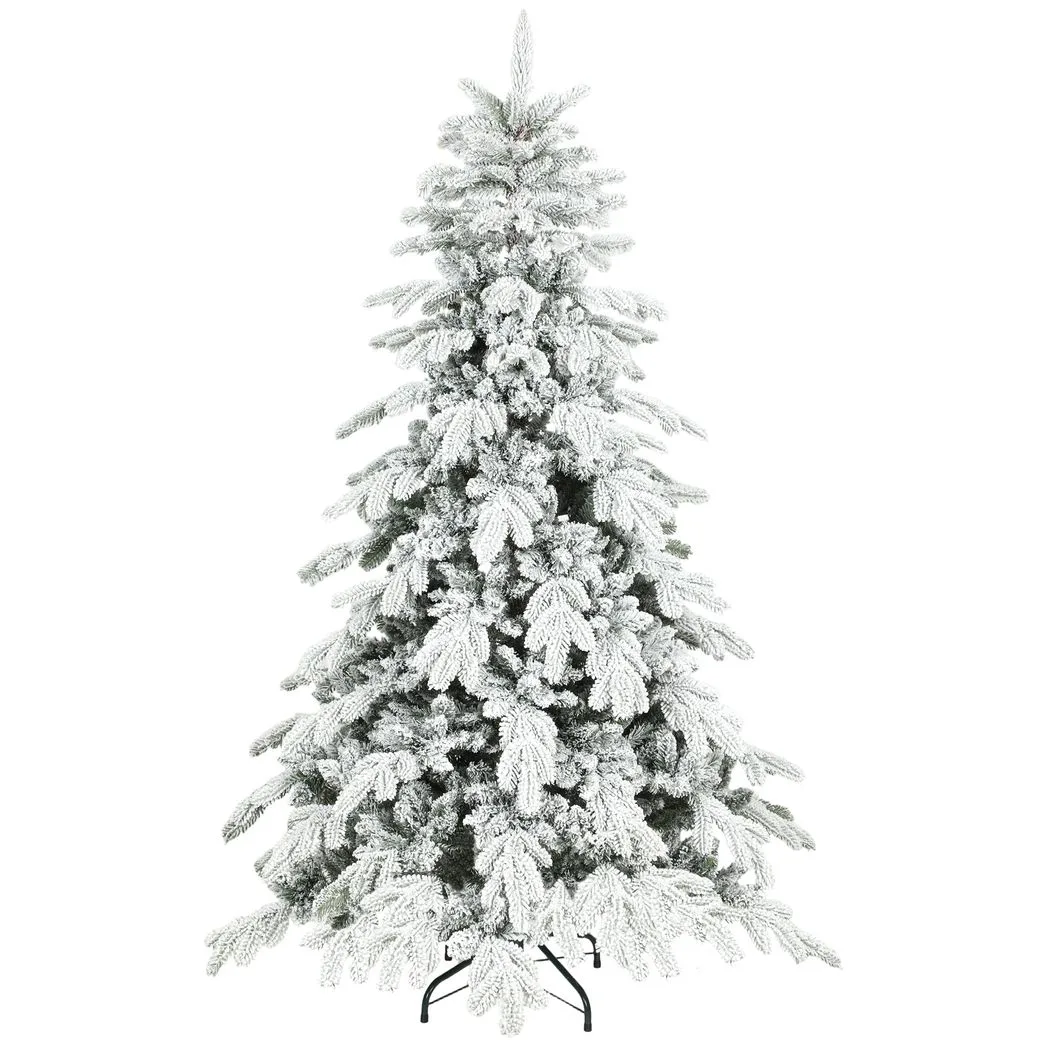 HOMCOM 6ft Super Flocked Christmas Tree - Green/White