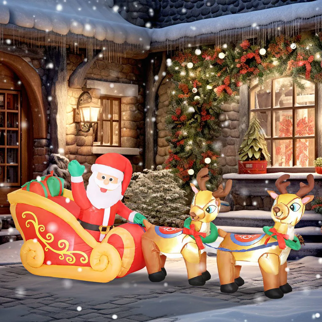 Alternative view of Outsunny 7.9ft Christmas Inflatable Santa on Sleigh with Two Reindeer, Outdoor Christmas Blow Up Decoration with Built-in LED Lights for Garden, Indoor Outdoor Home Decor