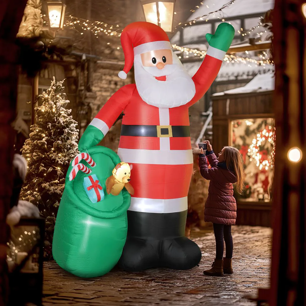 Outsunny 9ft/275 cm Christmas Inflatable Santa with Bear Sack, Giant Christmas Blow Up Decoration with Built-in LED Lights for Garden, Indoor Outdoor Home Decor - Image 8