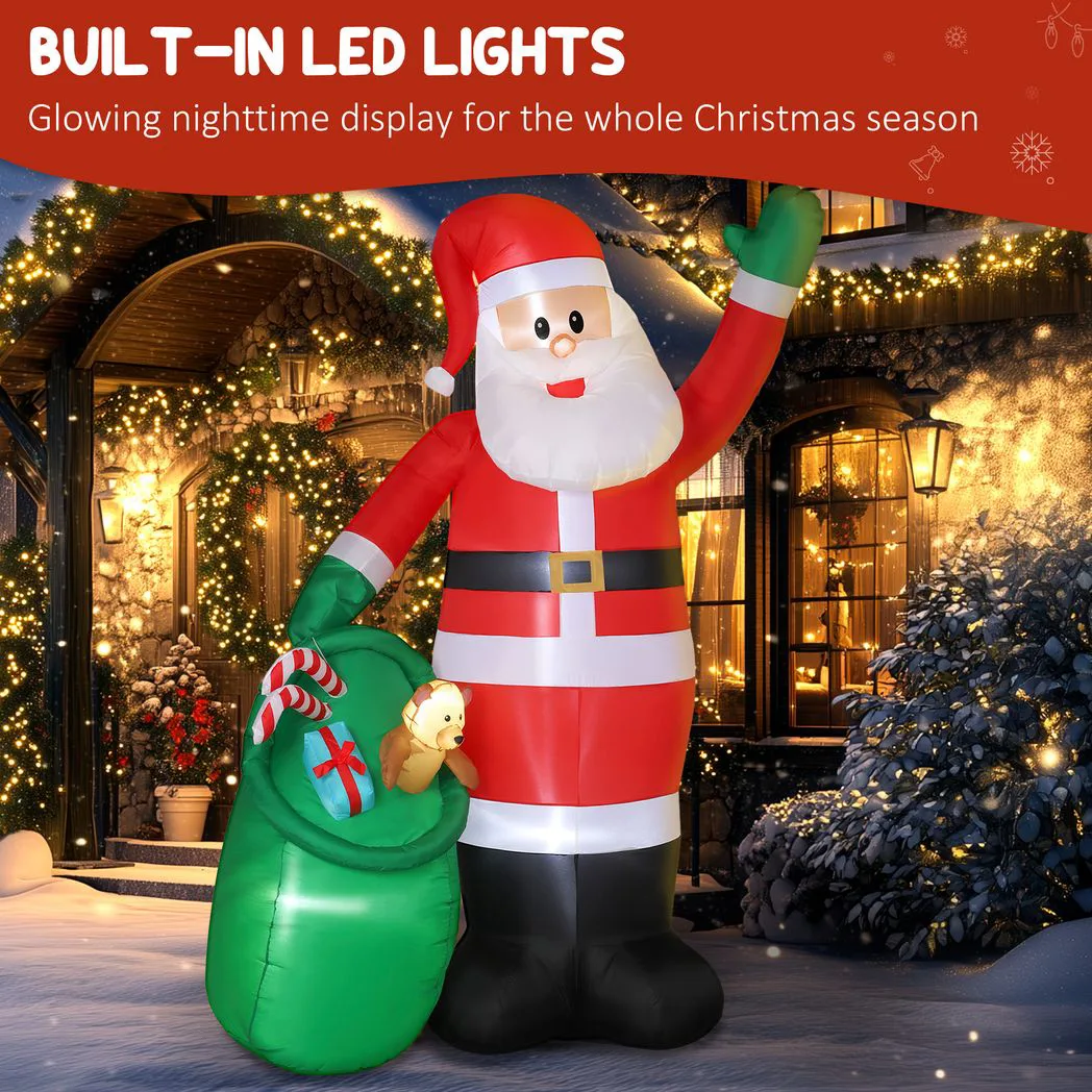 Outsunny 9ft/275 cm Christmas Inflatable Santa with Bear Sack, Giant Christmas Blow Up Decoration with Built-in LED Lights for Garden, Indoor Outdoor Home Decor - Image 4