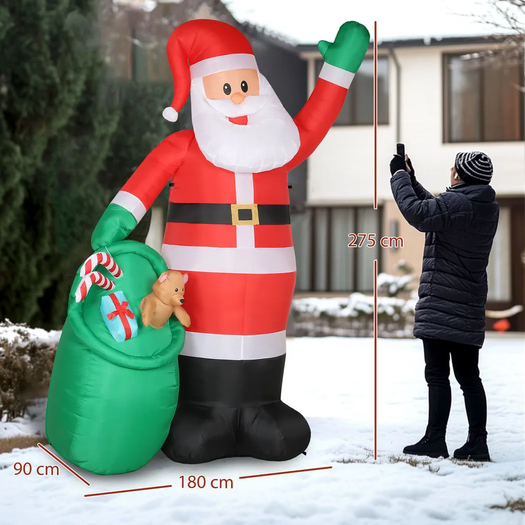 Outsunny 9ft/275 cm Christmas Inflatable Santa with Bear Sack, Giant Christmas Blow Up Decoration with Built-in LED Lights for Garden, Indoor Outdoor Home Decor - Image 3