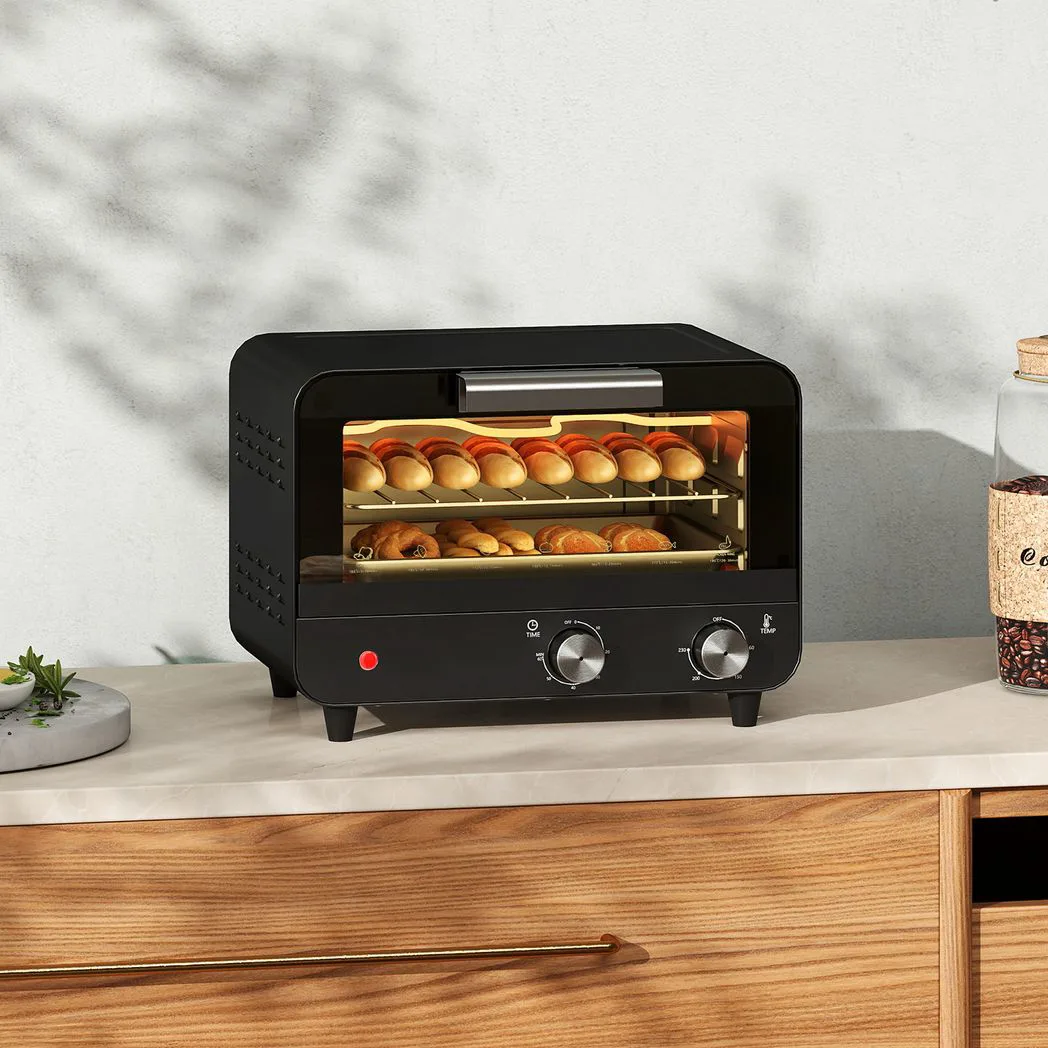 Alternative view of HOMCOM Small Toaster Oven, 12L Multifunction Mini Countertop Oven with Glass Door, Adjustable Temperature and Timer, Black